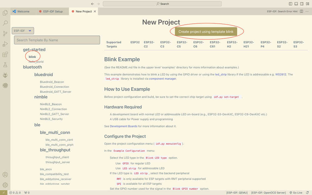 ESP-IDF template selection